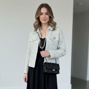Olivaceous Ivory Tweed Cropped Blazer Jacket